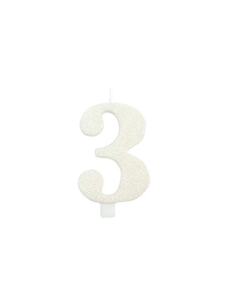 Candela tre glitter bianco (1pz)