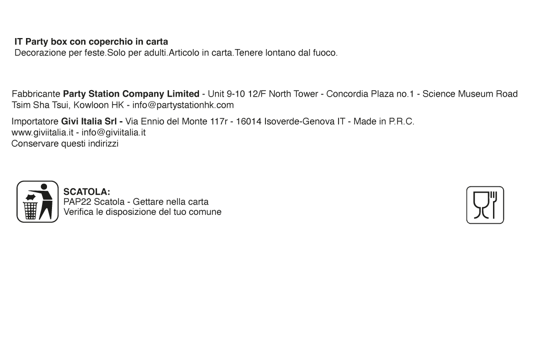 Safety Warning - Articolo non soggetto al Regolamento