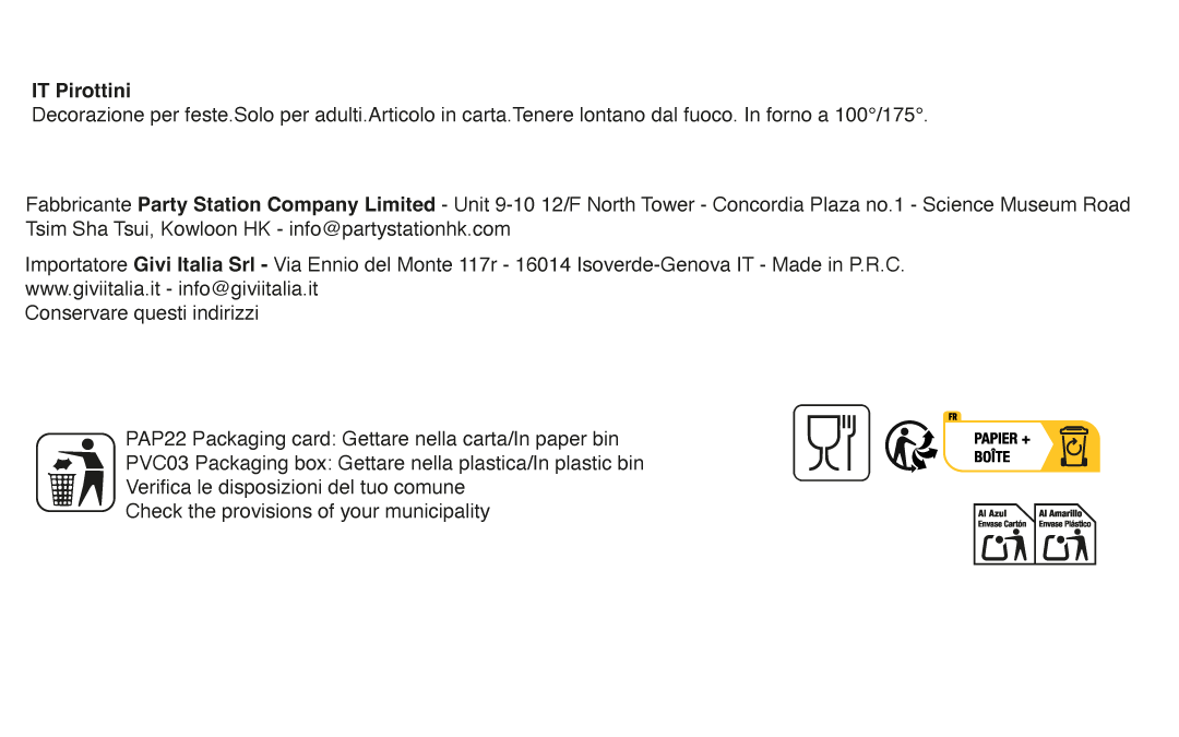 Safety Warning - Articolo non soggetto al Regolamento